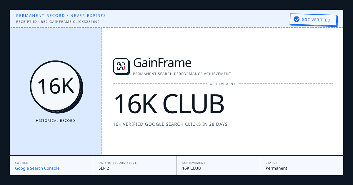 GainFrame: 16K CLUB
