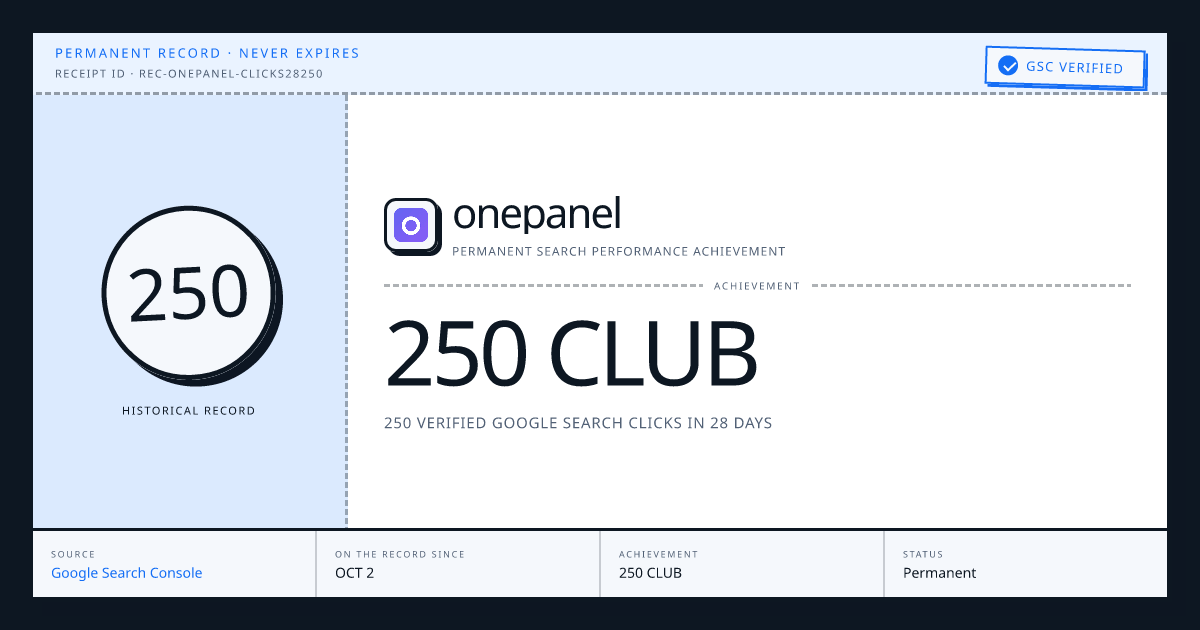 onepanel: 250 CLUB