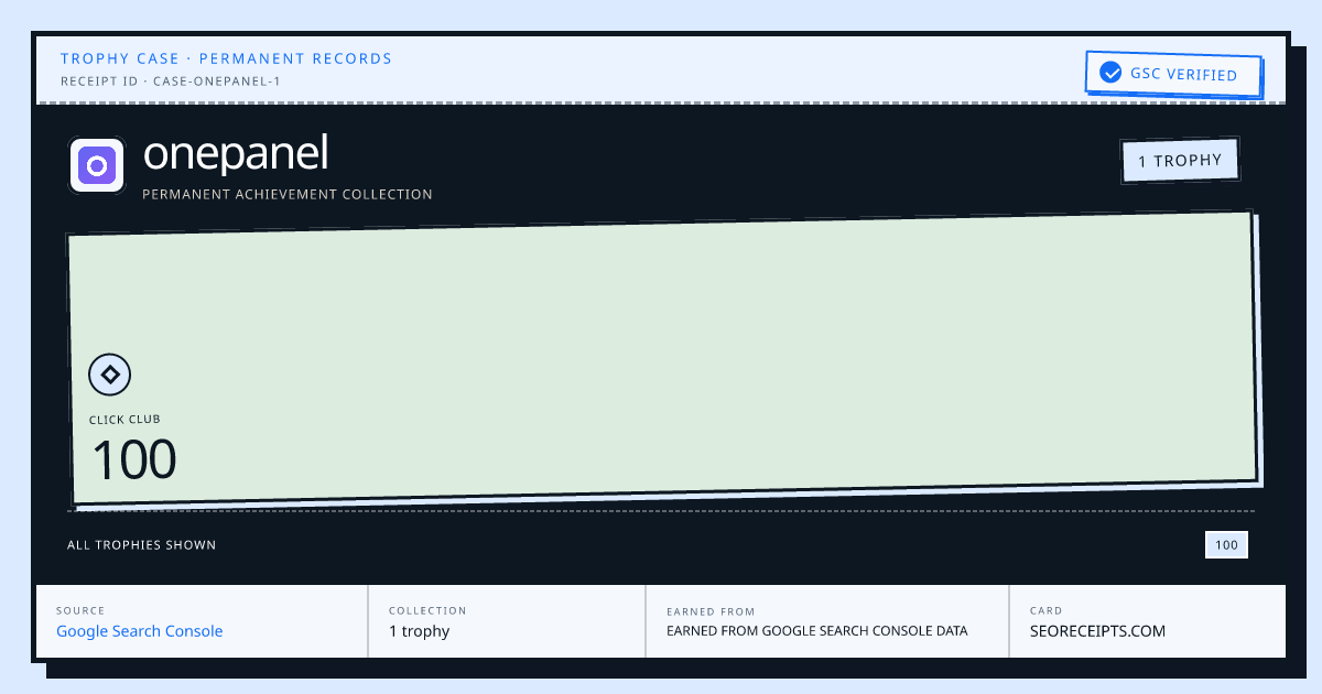onepanel's trophy case: 1 trophy